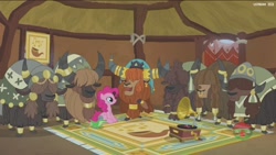 Size: 1920x1080 | Tagged: safe, screencap, gummy, pinkie pie, prince rutherford, pony, yak, not asking for trouble, cloven hooves, female, gramophone, male