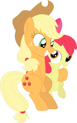 Size: 2229x3566 | Tagged: safe, artist:porygon2z, apple bloom, applejack, earth pony, pony, sleepless in ponyville, inkscape, simple background, sisterly love, sisters, smiling, transparent background, vector