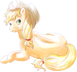 Size: 700x657 | Tagged: safe, artist:alukelele, applejack, earth pony, pony, applejack's hat, blonde, blonde mane, blonde tail, female, green eyes, mare, orange coat, solo