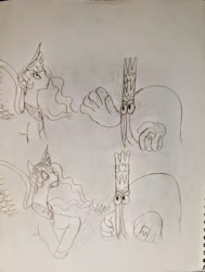 Size: 950x1259 | Tagged: safe, artist:takengrin endmmar, derpibooru exclusive, princess celestia, alicorn, pony, annoyed, cross-popping veins, crossover, crown, disembodied hand, double king, hand, jewelry, regalia, ring, slap