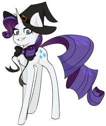 Size: 1024x1211 | Tagged: safe, artist:pointdelta, rarity, pony, unicorn, bow, chest fluff, female, halloween, hat, holiday, mare, simple background, smiling, solo, transparent background, witch, witch hat