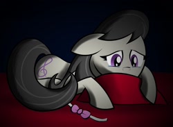 Size: 1500x1100 | Tagged: safe, artist:xain-russell, octavia melody, earth pony, pony, bowtie, crying, pillow, sad, solo