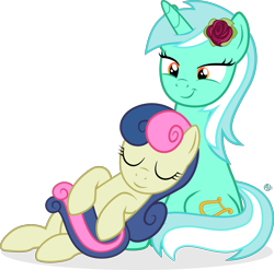 Size: 2000x1972 | Tagged: safe, artist:arifproject, bon bon, lyra heartstrings, sweetie drops, pony, adorabon, cute, female, flower, lesbian, lyrabetes, lyrabon, rose, shipping, simple background, sleeping, transparent background, vector