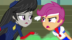 Size: 1280x715 | Tagged: safe, edit, edited screencap, screencap, octavia melody, scootaloo, equestria girls, rainbow rocks, cosplay, decapre, juli, sakura kasugano, street fighter