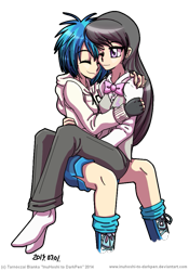 Size: 699x998 | Tagged: safe, artist:inuhoshi-to-darkpen, dj pon-3, octavia melody, vinyl scratch, human, female, humanized, lesbian