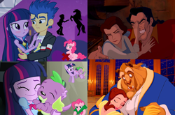 Size: 1600x1057 | Tagged: safe, derpibooru import, edit, edited screencap, screencap, flash sentry, pinkie pie, spike, twilight sparkle, dog, human, equestria girls, rainbow rocks, beast, beauty and the beast, belle, comparison, female, flashlight, gaston, implied bestiality, male, op is a cuck, op is trying to start shit, shipper on deck, shipping, shipping denied, silhouette, spike the dog, spikelove, straight, twispike