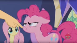 Size: 1672x930 | Tagged: safe, edit, edited screencap, screencap, fluttershy, pinkie pie, pegasus, pony, not asking for trouble, boop, boop edit, disembodied hand, finger, hand