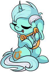 Size: 3278x4829 | Tagged: safe, artist:cutepencilcase, lyra heartstrings, pony, unicorn, curved horn, cute, eyes closed, floppy ears, happy, lyrabetes, lyre, musical instrument, simple background, sitting, smiling, solo, transparent background
