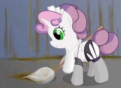 Size: 960x697 | Tagged: safe, artist:ohohokapi, sweetie belle, cleaning, clothes, maid, mop, solo, sweepy belle, urinal