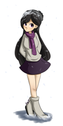 Size: 960x1920 | Tagged: safe, artist:ask-dreamlight, octavia melody, human, clothes, cute, hat, humanized, scarf, snow, snowfall, solo, sweater