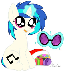 Size: 845x945 | Tagged: safe, artist:cheshires-palace, dj pon-3, vinyl scratch, pony, unicorn, christmas, christmas stocking, glasses, magic, open mouth, solo, younger