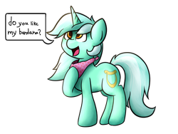 Size: 2000x1500 | Tagged: safe, artist:lyres-art, lyra heartstrings, pony, unicorn, bandana, dialogue, neckerchief, simple background, smiling, solo, speech bubble, transparent background