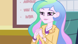 Size: 1920x1080 | Tagged: safe, screencap, princess celestia, principal celestia, equestria girls, rainbow rocks, celestia's office, gendo pose, solo