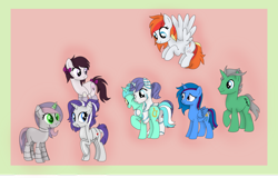 Size: 1024x655 | Tagged: safe, artist:silvershadowmirror, lyra heartstrings, sweetie belle, sweetie bot, oc, oc:dazzling gem, oc:emerald symphony, oc:raribot, oc:raribot jr, oc:robobloom, oc:sapphire sky, alicorn, earth pony, pegasus, pony, robot, robot pony, unicorn, alicorn oc, canon x oc, children, family, family photo, married couple, parents:canon x oc, raribot, raribot family, shipping