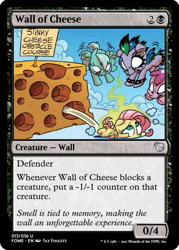 Size: 375x523 | Tagged: safe, artist:jay fosgitt, cirrus cloud, fluttershy, pegasus, pony, spoiler:comicff18, cheese, female, filly, flashback, flight camp, food, magic the gathering, stink lines, stinky cheese obstacle course, trading card