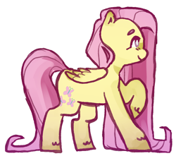 Size: 874x772 | Tagged: safe, artist:milky-rabbit, fluttershy, pegasus, pony, folded wings, looking up, profile, raised hoof, simple background, smiling, solo, standing, sticker, transparent background