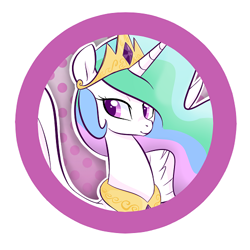 Size: 500x500 | Tagged: safe, artist:jessy, princess celestia, alicorn, pony, abstract background, bust, button, dots, ethereal mane, female, mare, smiling, solo