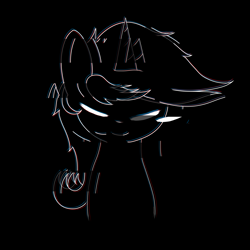 Size: 2000x2000 | Tagged: safe, artist:lyres-art, lyra heartstrings, pony, unicorn, black background, bust, error, eyes closed, glitch, monochrome, partial color, portrait, simple background, smiling, solo