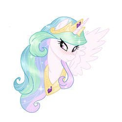 Size: 1000x1000 | Tagged: safe, artist:mavdpie, artist:sunbutt-worshipper, princess celestia, alicorn, pony, collaboration, blushing, bust, portrait, simple background, smiling, solo, spread wings, white background, wings