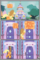 Size: 3254x4837 | Tagged: safe, artist:gutovi, applejack, rarity, earth pony, pony, unicorn, comic:why me!?, absurd resolution, carousel boutique, comic