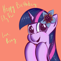 Size: 1280x1280 | Tagged: safe, artist:squiby-327, derpibooru import, twilight sparkle, ask, ask posey, filly, flower, solo, tumblr