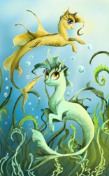 Size: 800x1280 | Tagged: artist needed, safe, lyra heartstrings, oc, merpony, duo, my little brony risovach, seaweed, smiling, underwater