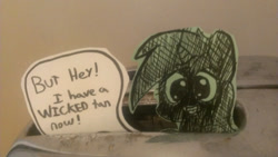 Size: 500x281 | Tagged: safe, artist:davierocket, lyra heartstrings, pony, unicorn, accident, burnt, craft, dialogue, irl, paper child, papercraft, photo, ponies in real life, solo, speech bubble, tiny ponies, toaster