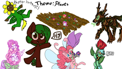 Size: 1920x1080 | Tagged: safe, artist:allyclaw, artist:binkyt11, artist:brainflowcrash, artist:fluffyxai, artist:living_dead, artist:strangersaurus, bon bon, lyra heartstrings, pinkie pie, rarity, sweetie drops, oc, oc:terra flora, breezie, semi-anthro, timber wolf, forever filly, boop, breezie pie, breeziefied, clothes, costume, drawpile, drawpile disasters, female, filly, flower, flower costume, flowerity, karate choppers, looking at you, mare, noseboop, photosynthesis, plant, raritato, reference, rose, scarf, simple background, species swap, speech bubble, spongebob squarepants, wat, white background