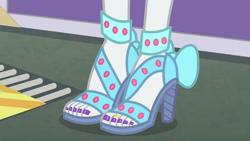 Size: 854x480 | Tagged: safe, edit, edited screencap, screencap, rarity, better together, equestria girls, rollercoaster of friendship, close-up, clothes, feet, high heels, human feet, legs, nail polish, open-toed shoes, pictures of legs, sandals, shoes, toe ring, toenail polish, toenails, toes