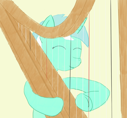 Size: 1280x1190 | Tagged: safe, artist:downhillcarver, artist:downhillcarver-art, lyra heartstrings, pony, unicorn, eyes closed, harp, musical instrument, smiling, solo, underhoof