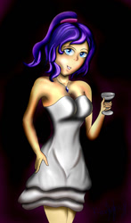 Size: 760x1291 | Tagged: safe, artist:kierwiny, rarity, human, clothes, dress, glass, humanized, solo, wine glass