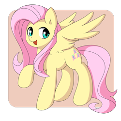 Size: 1200x1200 | Tagged: safe, artist:amaranthrain, fluttershy, pegasus, pony, cute, female, looking sideways, open mouth, raised hoof, shyabetes, smiling, solo, spread wings, standing, wings
