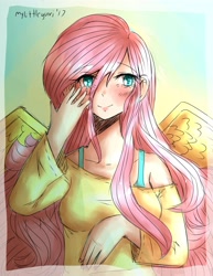 Size: 2975x3850 | Tagged: safe, artist:mylittleyuri, fluttershy, human, digital art, female, humanized, solo, winged humanization, wings