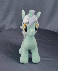 Size: 633x779 | Tagged: safe, artist:adamar44, lyra heartstrings, pony, unicorn, animated, gif, irl, perfect loop, photo, plushie, rotating, solo, stop motion