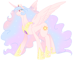 Size: 1000x833 | Tagged: safe, artist:rozga, princess celestia, alicorn, pony, curved horn, female, horn, mare, simple background, solo, spread wings, standing, transparent background, wings