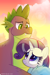 Size: 800x1200 | Tagged: safe, artist:lennonblack, rarity, spike, dragon, pony, unicorn, the last problem, female, gigachad spike, looking at each other, male, older, older rarity, older spike, shipping, sparity, straight