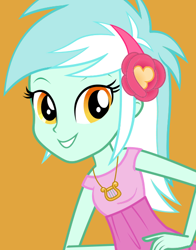 Size: 434x554 | Tagged: safe, lyra heartstrings, equestria girls, hand on hip, looking at you, official, simple background, smiling, solo