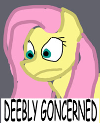 Size: 300x370 | Tagged: safe, edit, fluttershy, pegasus, pony, caption, concerned, explicit source, image macro, meme, reaction image, solo, text