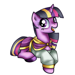 Size: 2000x2000 | Tagged: safe, artist:paintedhooves, derpibooru import, twilight sparkle, cosplay, crossover, jaina proudmoore, looking at you, open mouth, prone, rainbow ponies, smiling, solo, warcraft