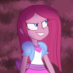 Size: 1024x1024 | Tagged: safe, artist:wubcakeva, pinkie pie, equestria girls, adoracreepy, beautiful, clothes, creepy, cute, cuteamena, evil grin, grimcute, grin, pinkamena diane pie, smiling, solo