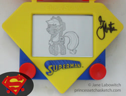 Size: 900x688 | Tagged: safe, artist:pikajane, applejack, earth pony, pony, etch-a-sketch, solo, superman