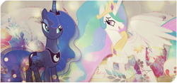 Size: 600x280 | Tagged: safe, artist:sweetleafx, princess celestia, princess luna, alicorn, pony, crown, female, horn, mare, siblings, sisters