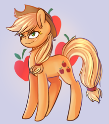 Size: 909x1031 | Tagged: safe, artist:asianpony, applejack, earth pony, pony, applejack's hat, blonde, blonde mane, blonde tail, female, green eyes, mare, orange coat, solo