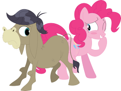 Size: 3575x2692 | Tagged: safe, artist:porygon2z, cranky doodle donkey, pinkie pie, donkey, earth pony, pony, blushing, butt bump, duo, female, male, mare, simple background, transparent background, vector