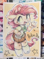 Size: 1536x2048 | Tagged: safe, artist:mosamosa_n, pinkie pie, anthro, clothes, solo, traditional art, watercolor painting