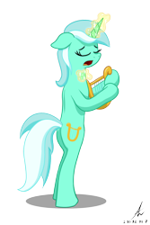 Size: 1000x1500 | Tagged: safe, artist:truffle shine, lyra heartstrings, pony, unicorn, bipedal, eyes closed, floppy ears, lyre, magic, musical instrument, simple background, singing, solo, transparent background