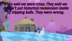 Size: 640x360 | Tagged: safe, edit, edited screencap, screencap, discord, princess celestia, princess luna, twilight sparkle, twilight sparkle (alicorn), alicorn, pony, princess twilight sparkle (episode), caption, cards against humanity, chaos, discorded landscape, image macro, text