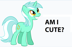 Size: 786x508 | Tagged: safe, lyra heartstrings, pony, unicorn, bronybait, dialogue, female, looking up, mare, simple background, smiling, solo, white background