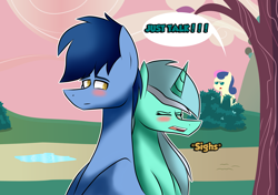 Size: 3484x2456 | Tagged: safe, artist:crasydwarf, artist:sapphireartemis, artist:zacatron94, blues, bon bon, lyra heartstrings, noteworthy, sweetie drops, earth pony, pony, unicorn, bon bon the shipper, dialogue, female, lyraworthy, male, mare, pointy ponies, shipper on deck, shipping, stallion, straight