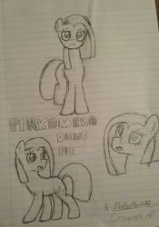 Size: 1116x1597 | Tagged: safe, artist:pinkiepie6680, pinkie pie, pony, lined paper, monochrome, pinkamena diane pie, sketch, solo, traditional art